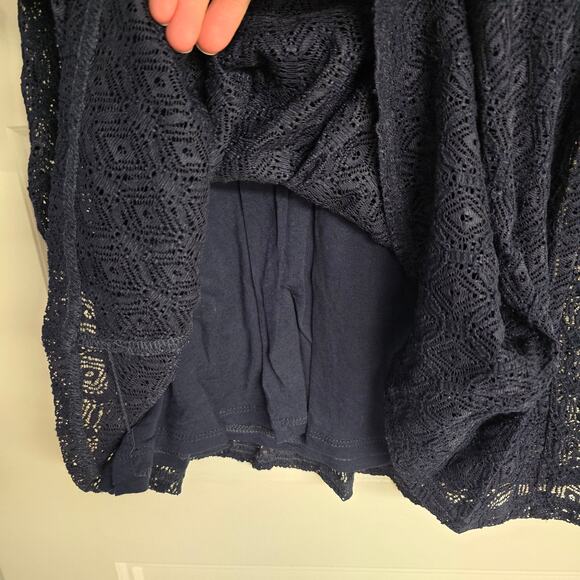Women's Forever 21 Navy Blue Crochet Lace Overlay Long Sleeve Dress - Size Small - Picture 6 of 9